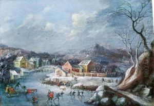 Winterlandschaft Mit Eislaufern