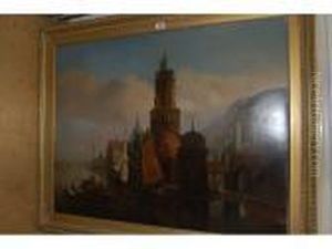 View Of Andernaugh On The Rhine With Figures by Robert Griffier