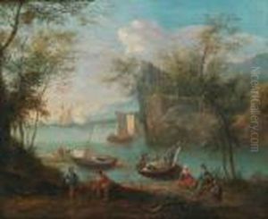 Paesaggio Fluviale Montagnoso Con Barche E Figure Accessorie by Robert Griffier