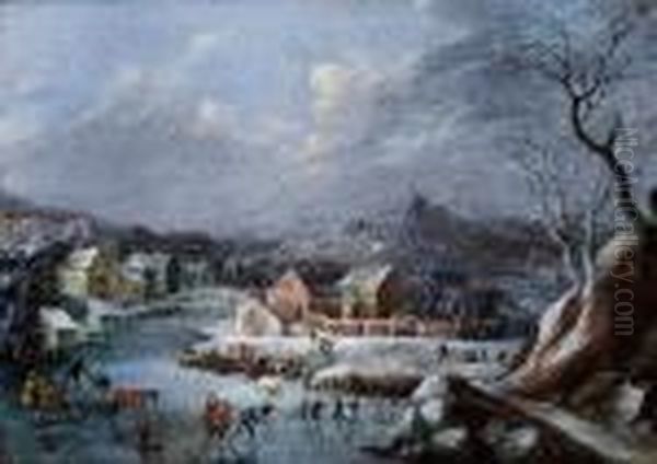 Winterlandschaft Mit Eislaufern. - view 1