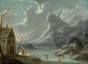 Giochi Sul Ghiaccio In Un Lago Montano Invernale
