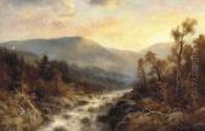 Rushing Rapids In A River Landscape