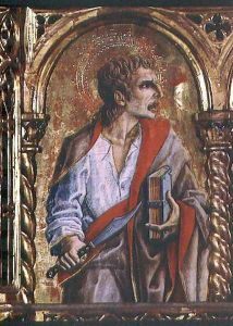 St. Bartholomew, detail from the Sant'Emidio polyptych, 1473 by Carlo Crivelli