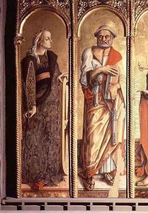 St. Catherine of Alexandria and St. Peter, detail from the Santa Lucia triptych by Carlo Crivelli