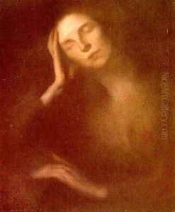 Lady Leaning her Elbows on a Table by Eugene Carriere