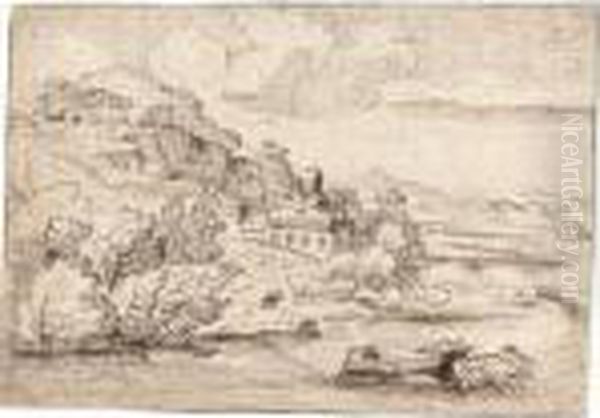 River Landscape With A Steep Hill - view 1