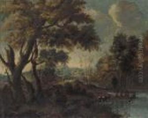 A Mountainous River Landscape With A Herdsman Watering Hiscattle A Mountainous River Landscape With A Herdsman Watering Hiscattle