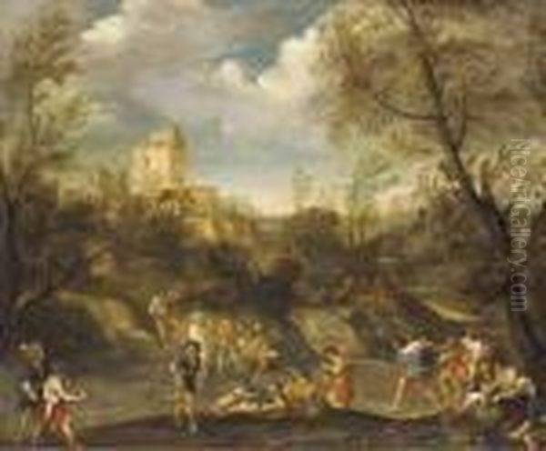 A Wooded Landscape With Figures Making Merry - view 1