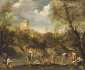 A Wooded Landscape With Figures Making Merry
