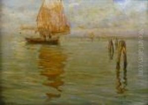 "laguna Con Barca" Olio Su Cartoncino Firmato In Basso A Sinistra In Cornice "laguna Con Barca" Olio Su Cartoncino Firmato In Basso A Sinistra In Cornice