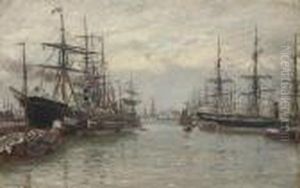 A Bustling Scandinavian Harbour, With The Steamer