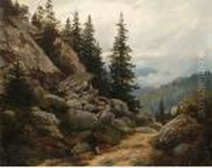 Traveller Resting Along A Path In A Mountain Landscape by Johannes Martin Grimelund