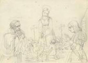 Maria Mit Dem Schlafenden Kind, Umgeben Von Den Heiligen Georgund Joseph by Ludwig Emil Grimm