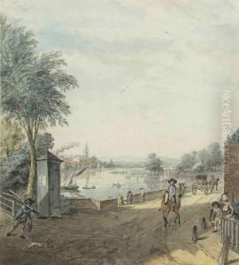 View Of The River Thames From
The Corner Of Beaufort Street And Cheyne Walk, Chelsea, London by Samuel Hieronymus Grimm