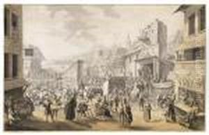 Jahrmarkt In Einer Kleinen Stadt by Samuel Hieronymus Grimm