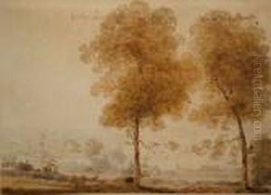 View Of Bay, Headland Ships And Stagecoach. by Samuel Hieronymus Grimm