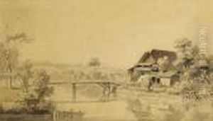 A Cottage And Small Bridge In A Landscape by Samuel Hieronymus Grimm
