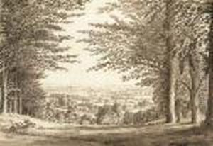 A Distant View Of A Cottages Through A Wood A Distant View Of A Cottages Through A Wood