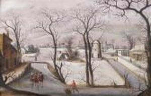 Paysage De Neige Anime De Patineurs by Abel Grimmer