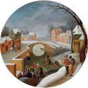 Paesaggio Invernale Con Un Ponte Di Pietra E Figure by Abel Grimmer