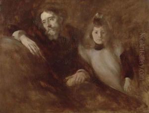 Portrait of Alphonse Daudet (1840-97) and his daughter Edmee, 1891 by Eugene Carriere