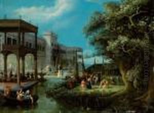 Elegant Society Amidst A Palace Garden. by Abel Grimmer
