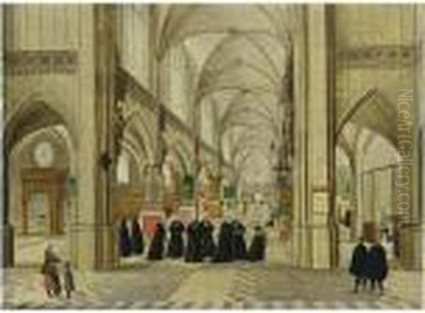 A Church Interior With A Funeral Procession - view 1