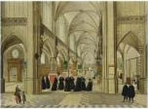 A Church Interior With A Funeral Procession by Abel Grimmer