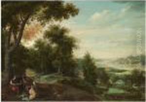 An Extensive Landscape With A Mythological Scene by Jacob Grimmer