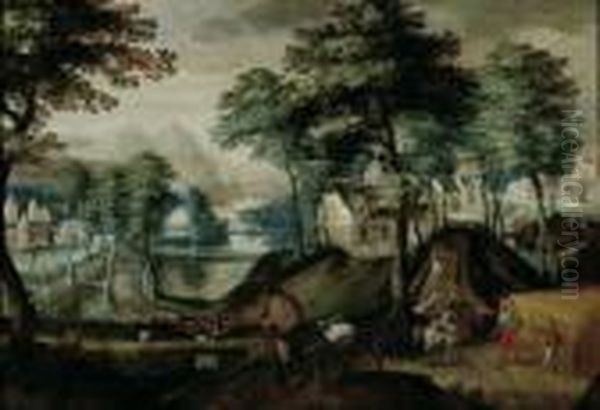 Weite Landschaft Mit Ernteszene.
 Ol Auf Holz (parkettiert). H 74; B 107 Cm. Gutachten R. De Bertier De 
Sauvigny. Provenienz: Privatsammlung, New York. Es Handelt Sich Um Ein 
Charakteristisches Werk Jakob Grimmers, Der Einer Der Besten Und 
Erfolgre - view 1