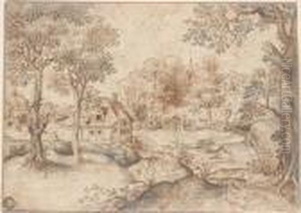 A Landscape With A Village, A
Church On A Hill In The Background(recto); A Ruined Courtyard, After
Durer's Engraving Of Thenativity (bartsch 2) (verso) - view 1