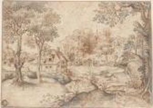 A Landscape With A Village, A
Church On A Hill In The Background(recto); A Ruined Courtyard, After
Durer's Engraving Of Thenativity (bartsch 2) (verso) A Landscape With A Village, A
Church On A Hill In The Background(recto); A Ruined Courtyard, After
Durer's Engraving Of Thenativity (bartsch 2) (verso)