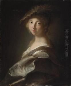 Portrait Of A Lady, Said To Be 
The Duchesse De Caumont-laforce,bust-length, In A Plumed Hat And Silk 
Mantle