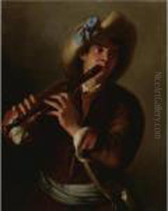 Portrait Of A Young Man Playing The Recorder