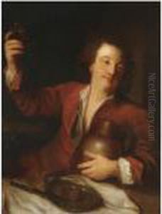 An Interior With A Man Brandishing A Beer Glass by Jean-Alexis Grimou