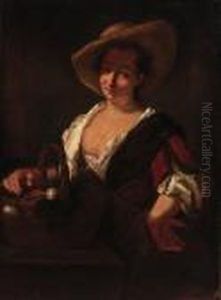 A Peasant Woman With A Basket Of Fruit by Jean-Alexis Grimou