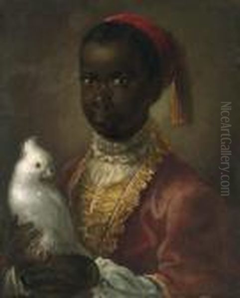 Portrait Of A Blackamoor, Half-length, In A Gold-lined Coat,holding A Cockatoo - view 1