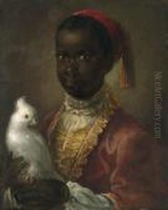 Portrait Of A Blackamoor, Half-length, In A Gold-lined Coat,holding A Cockatoo