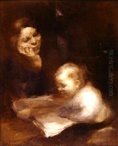 Mother and Child reading by Eugene Carriere