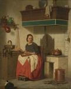 Woman In Interior Preparing A Meal by Charles Joseph Grips