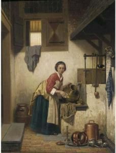 "ik Ben Zoo Klaar Met Schuren": A Scullery Maid At Work by Charles Joseph Grips