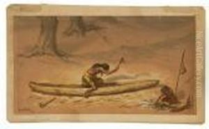 Two American Indians Making A Canoe Two American Indians Making A Canoe