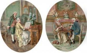 Music Practice; And Backgammon by Francois Adolphe Grison