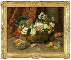 Stillleben Mit Astern In Einer Kupferschale by Francois Adolphe Grison