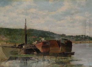 Bateaux Sur La Riviere by Francois Adolphe Grison