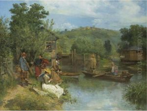 La Partie De Peche by Francois Adolphe Grison