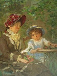 Attr. A, Mere Et Sa Fillette S'amusant Avec Une Caleche Jouet by Francois Adolphe Grison
