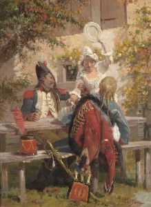 Servante Et Militaires by Francois Adolphe Grison