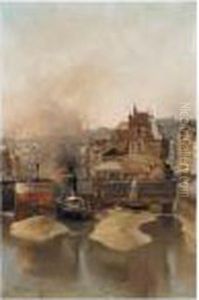 Harbour Scene In France by Nikolai Nikolaevich Gritsenko