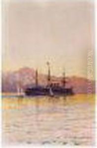 The Imperial Yacht 'the Aurora' Moored Off The Black Sea Coast by Nikolai Nikolaevich Gritsenko